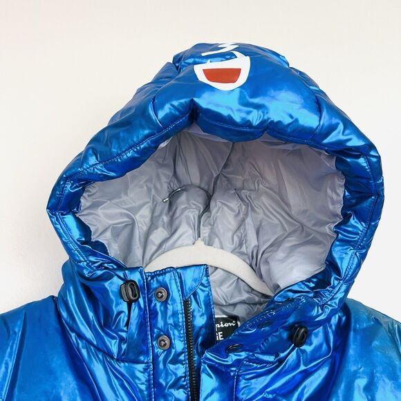 NWT Amazing CHAMPION x NASA Metallic Blue Puffer Space Jacket Puffer Coat Large - Picture 3 of 15